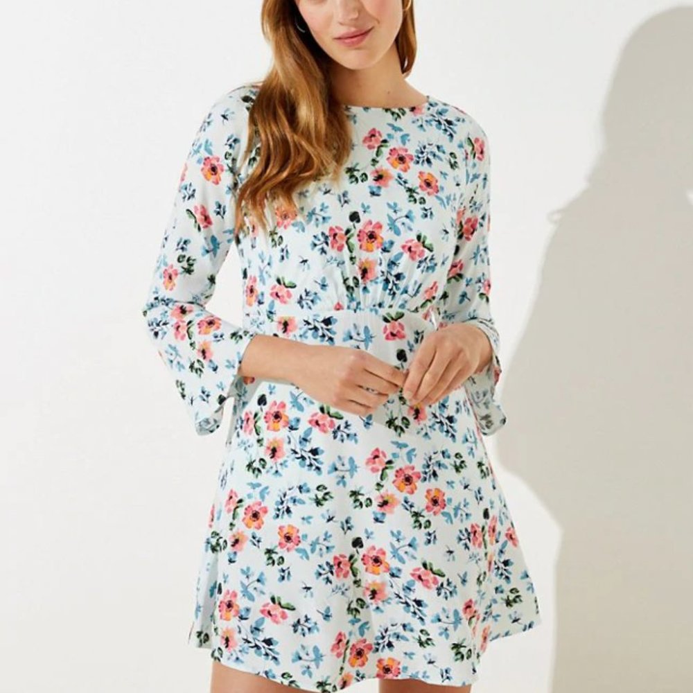 SOLD - LOFT Floral Tie Back Sleeve Dress